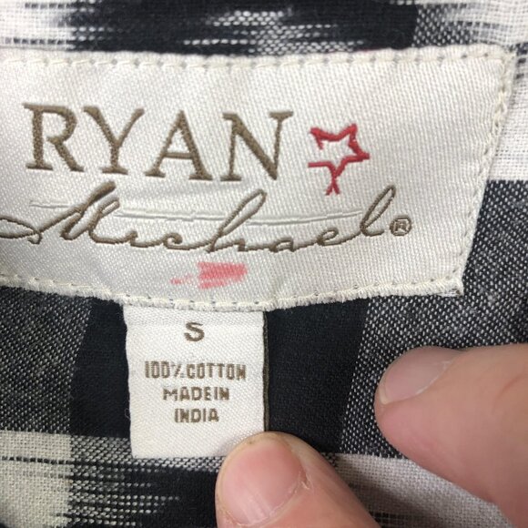 Ryan Michael Shirt Womens Small Black White Plaid Western Pearl Snap Embroidered - Picture 3 of 16